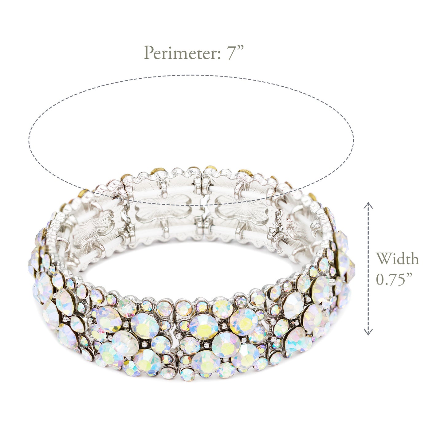 Lavencious Round Shape Rhinestones Elastic Stretch Bracelet Party Jewelry for Women 7"(Silver AB)