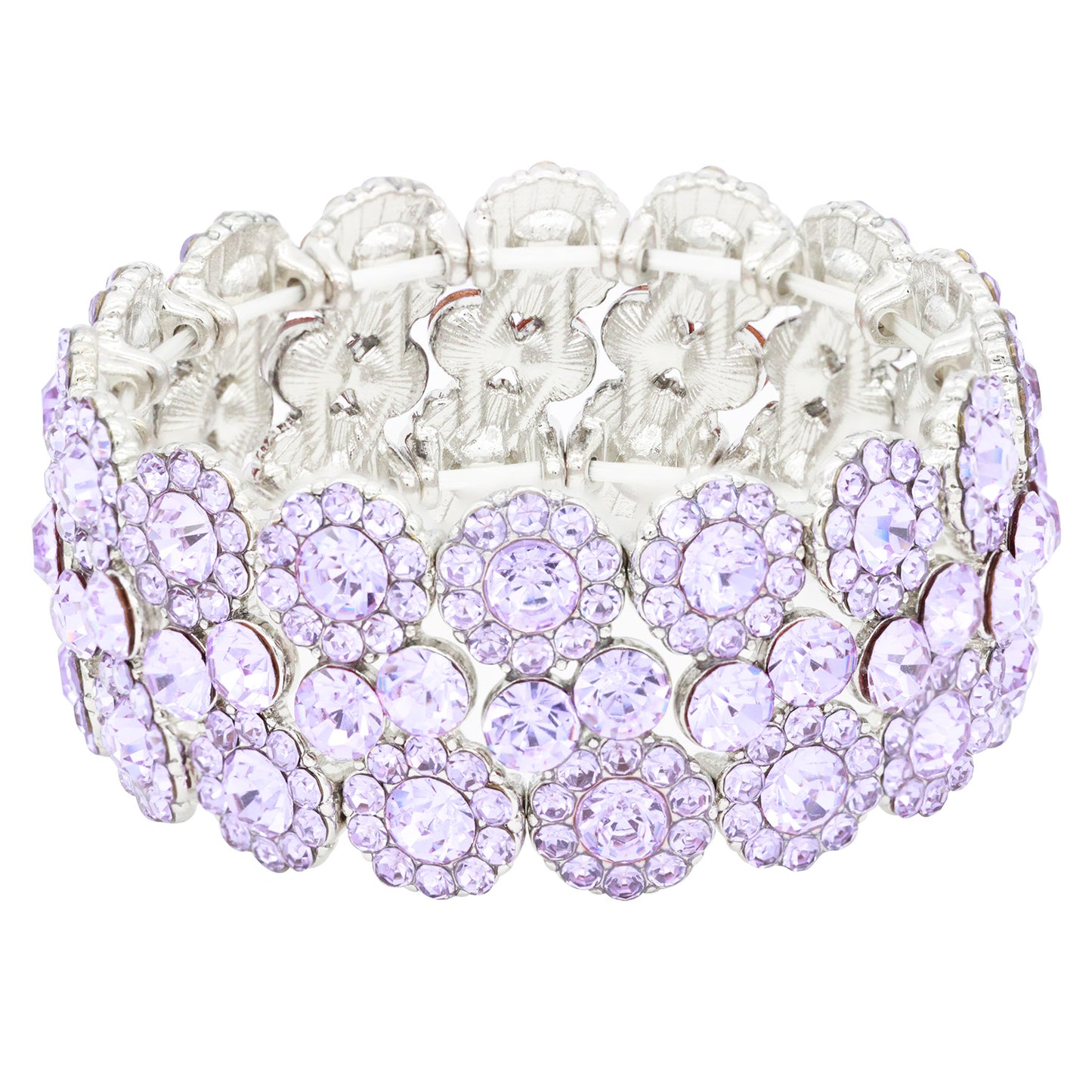 Lavencious Round Shape Rhinestones Elastic Stretch Bracelet Party Jewelry for Women 7"