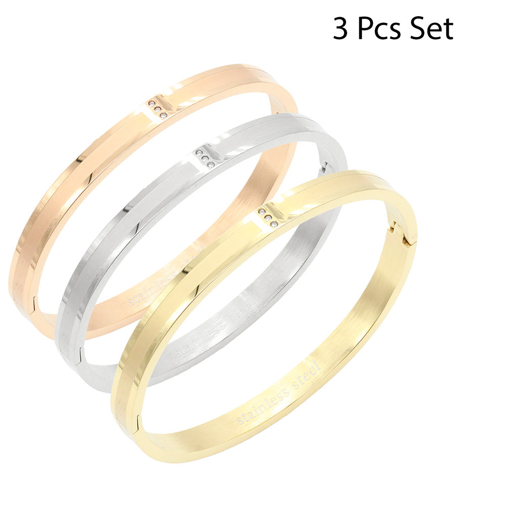 Stainless Steel Bangle Bracelets 3 Pcs Set