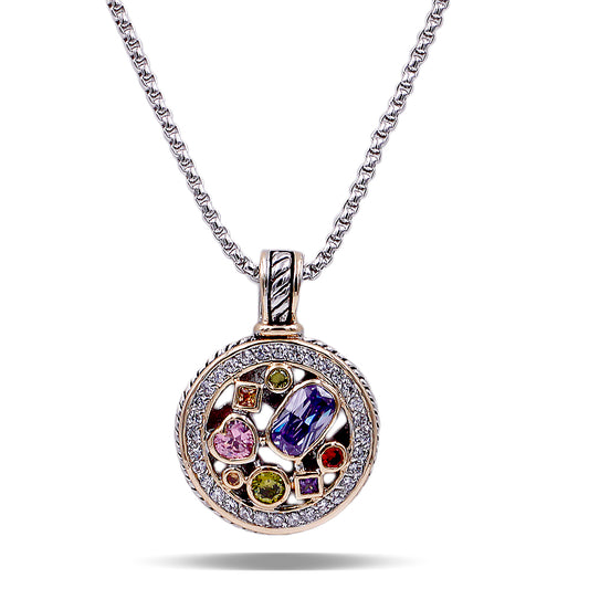 Lavencious Rhodium Plated with Multi-Color Cubic Zirconia Pendant Necklaces