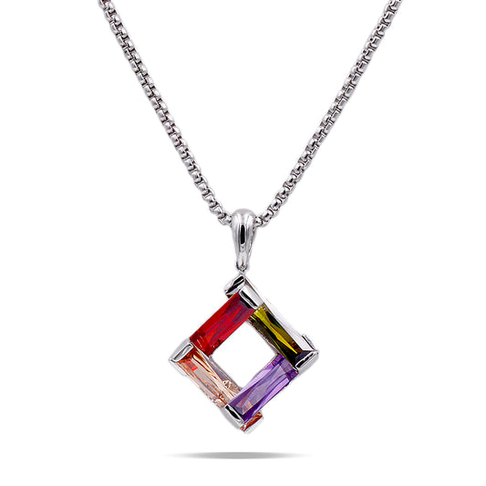 Lavencious Rhodium Plated with Dark Multi-Color Cubic Zirconia Pendant Necklaces