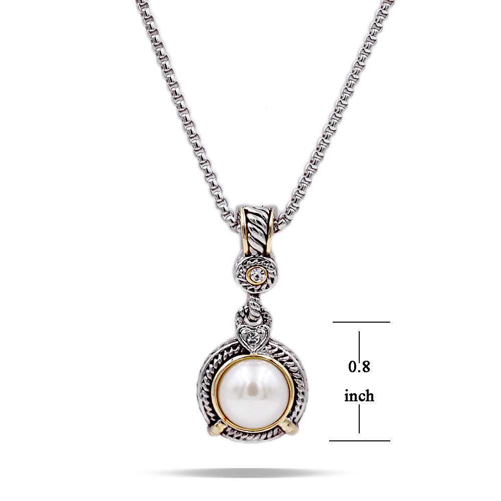 Two-tones with Pearl Cubic Zirconia Pendant Necklaces