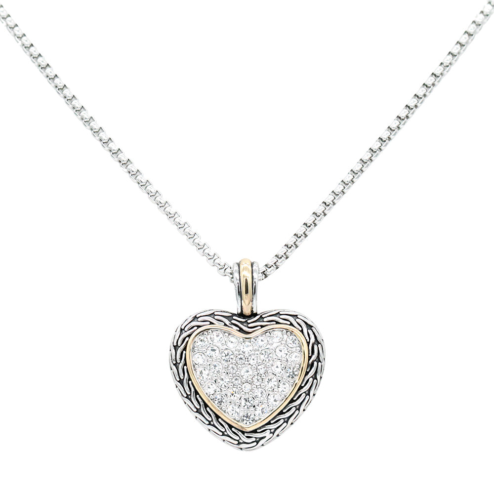 Lavencious 2-Tone Plated Heart Pendant Necklace with CZ