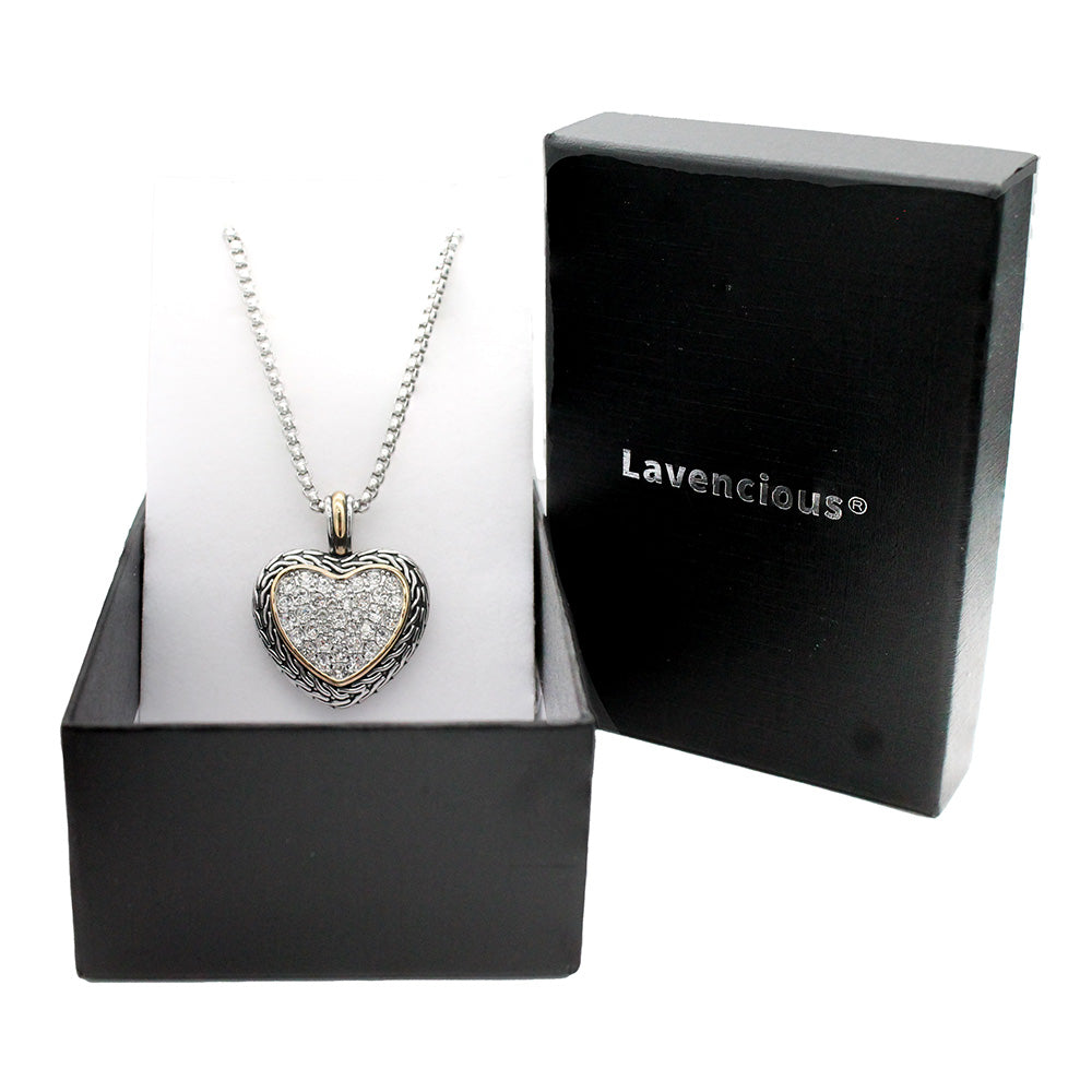 Lavencious 2-Tone Plated Heart Pendant Necklace with CZ