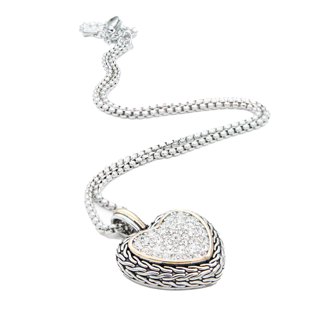 Lavencious 2-Tone Plated Heart Pendant Necklace with CZ