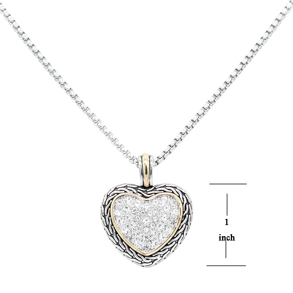 Lavencious 2-Tone Plated Heart Pendant Necklace with CZ