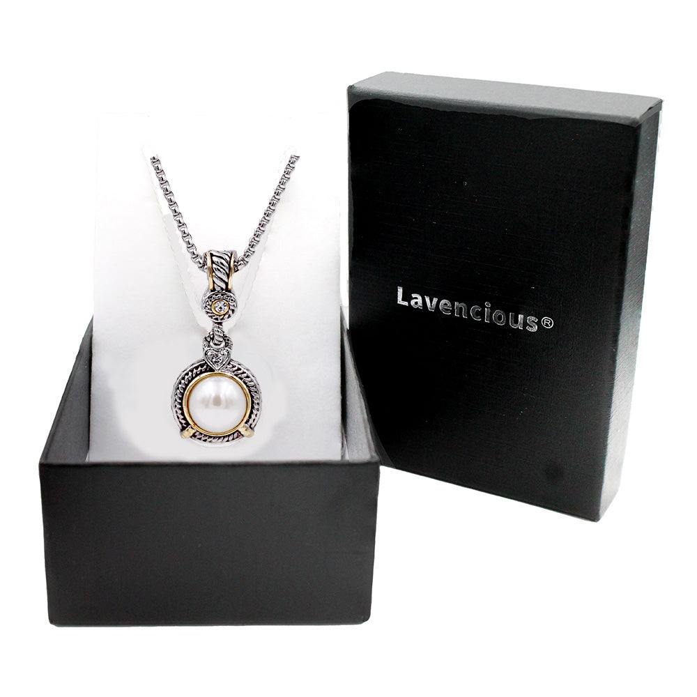 Two-tones with Pearl Cubic Zirconia Pendant Necklaces