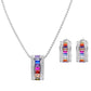 Lavencious Multicolor AAA CZ Necklace & Earrings Jewelry Set Trendy Cubic Zirconia Omega Clip Earring Cable Chain (Multi Color Stone)
