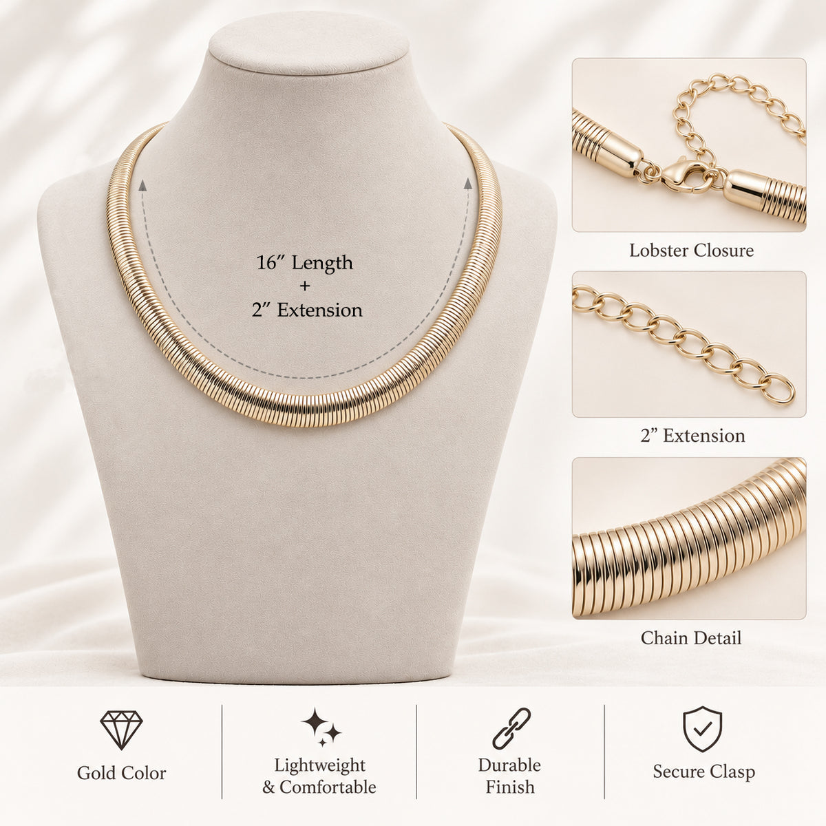 Lavencious Gold Color 16''+2'' Chain Necklace