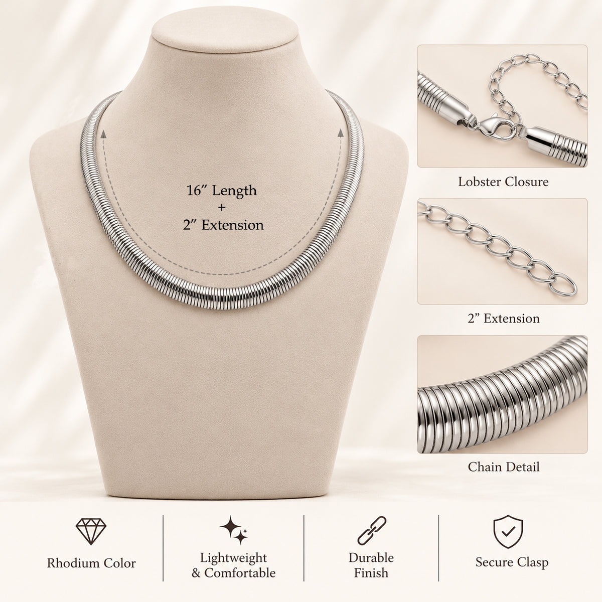 Lavencious Rhodium Color 16''+2'' Chain Necklace