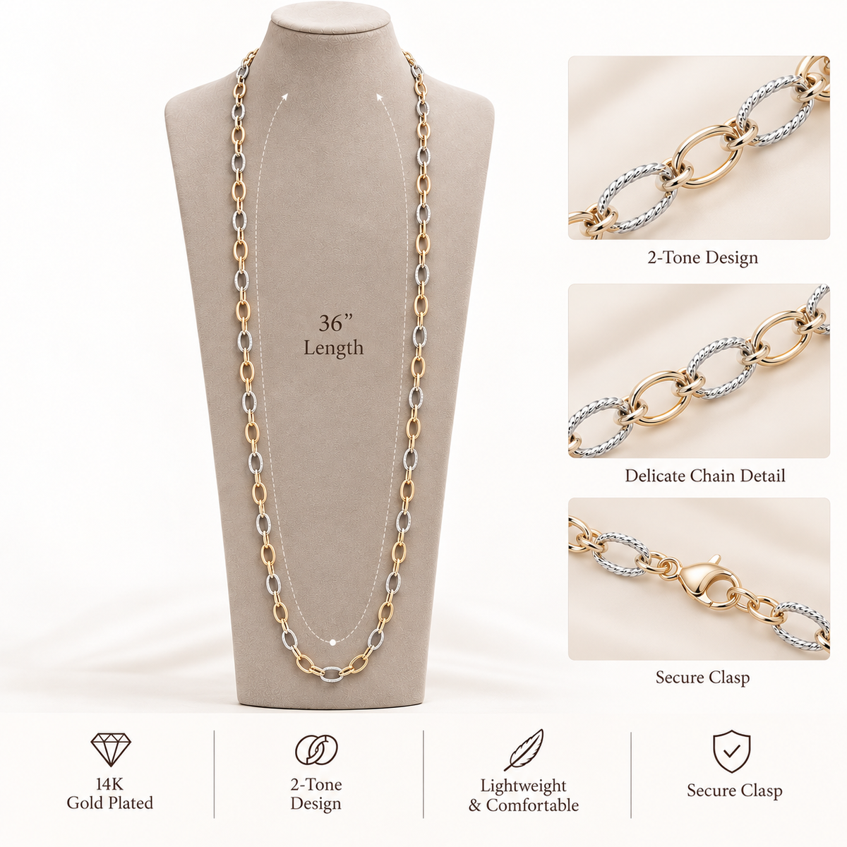 Lavencious 14K Gold Plated 2-Tone Necklace