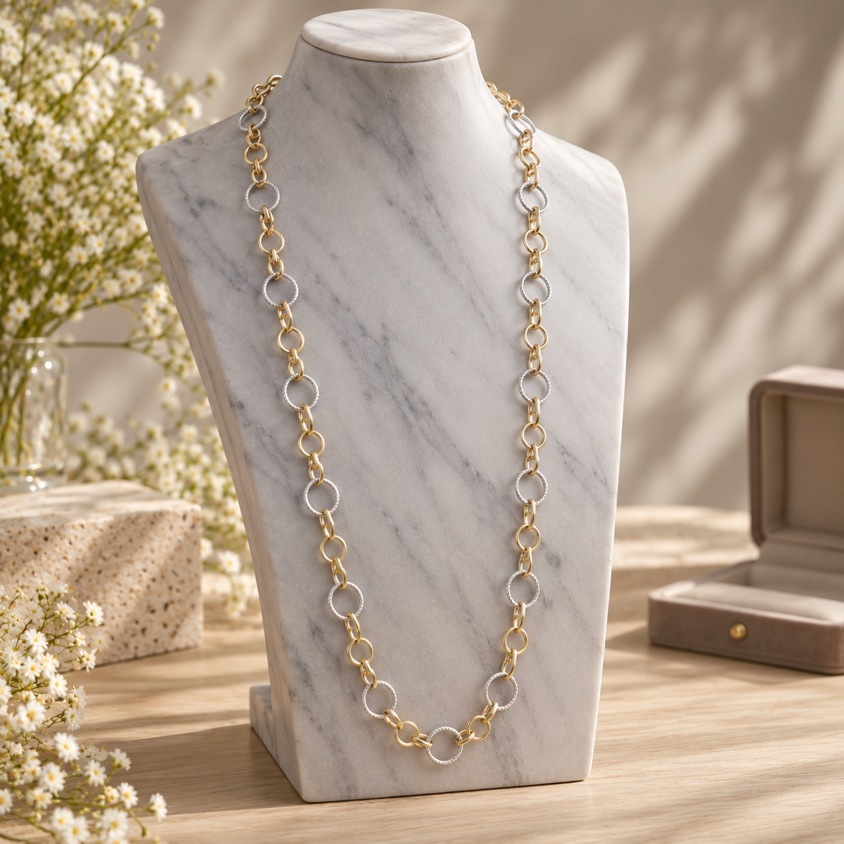 Lavencious 14K Gold Plated Two-Tone Plated Toggle Oval Necklace