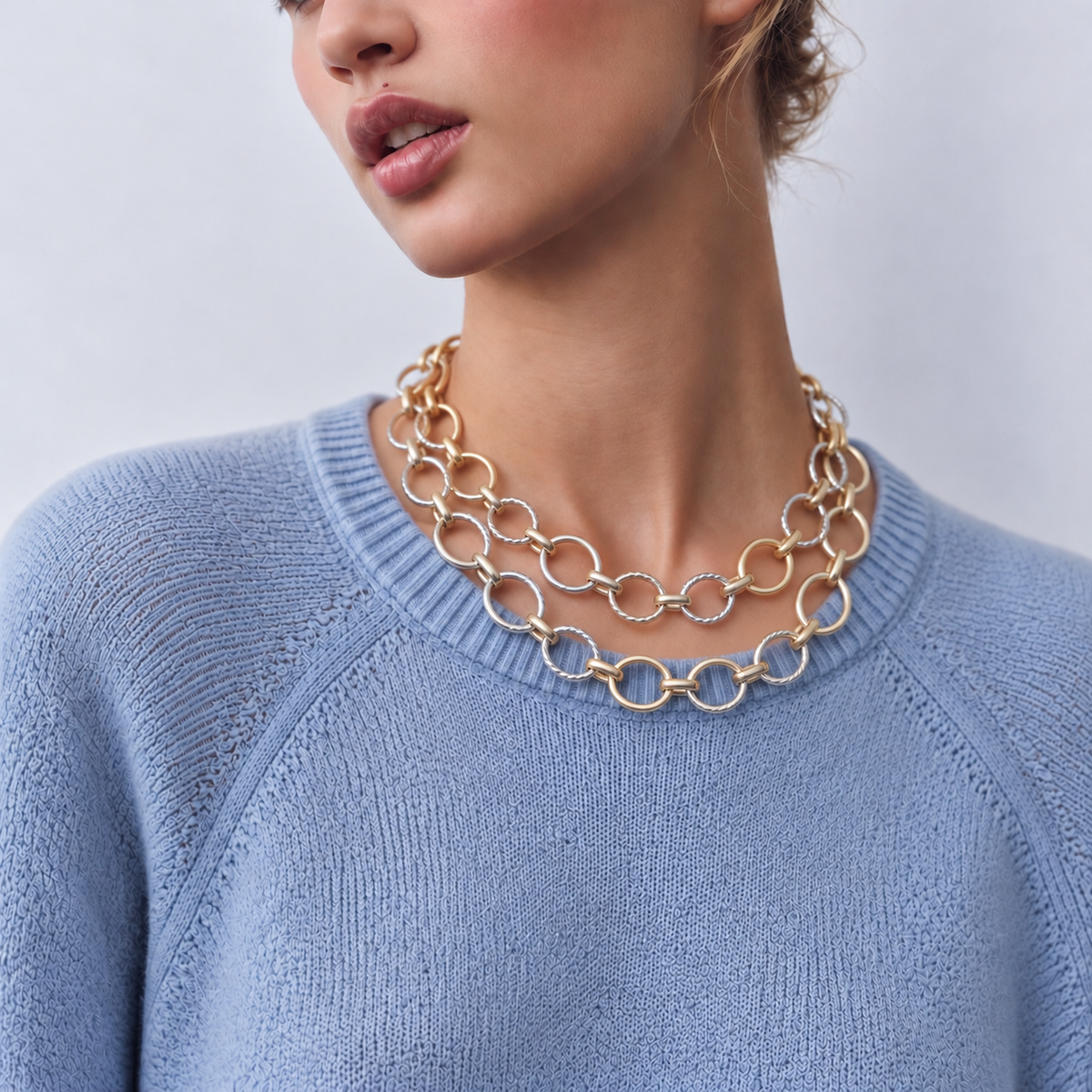 Lavencious 14K Gold Plated Two-Tone Plated Toggle Oval Necklace