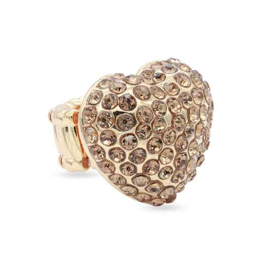 Lavencious Heart Shaped Rhinestones Stretch Rings for Women Size for 7-9(Topaz)