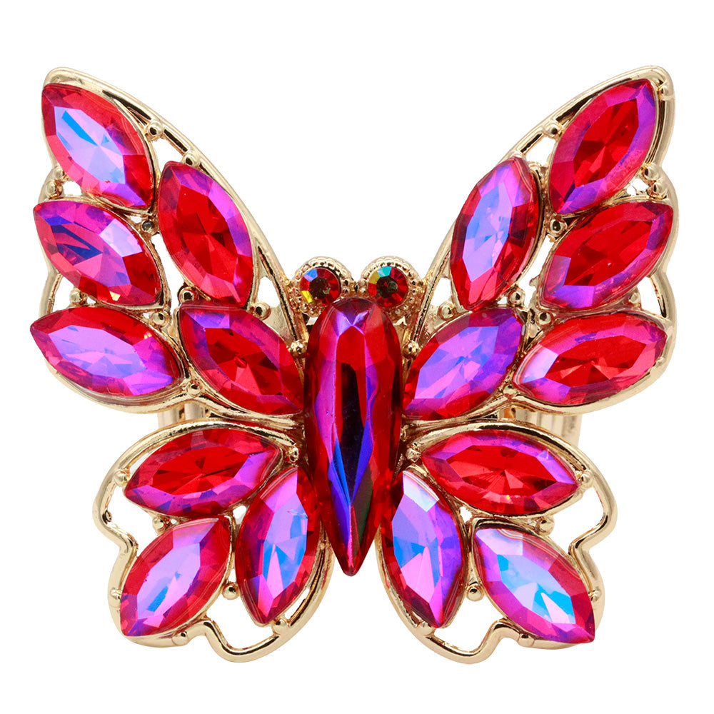 Lavencious Crystal Charming Butterfly Stretch Statement Ring for Women Free Size for 7-9