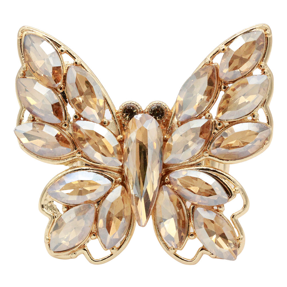 Lavencious Crystal Charming Butterfly Stretch Statement Ring for Women Free Size for 7-9