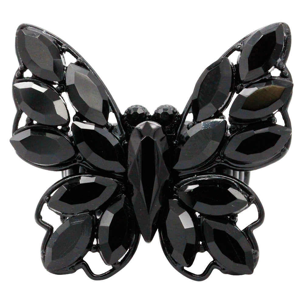 Lavencious Crystal Charming Butterfly Stretch Statement Ring for Women Free Size for 7-9