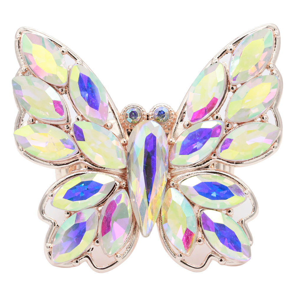 Lavencious Crystal Charming Butterfly Stretch Statement Ring for Women Free Size for 7-9