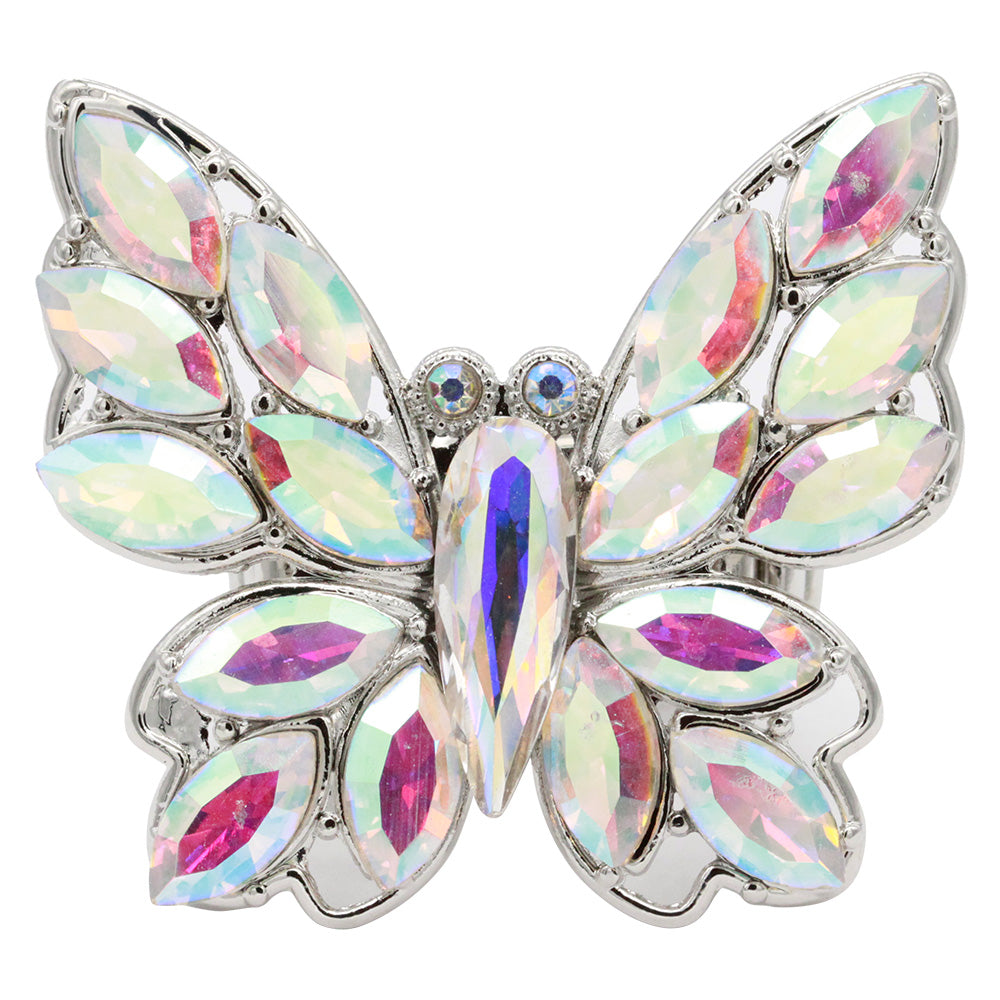 Lavencious Crystal Charming Butterfly Stretch Statement Ring for Women Free Size for 7-9