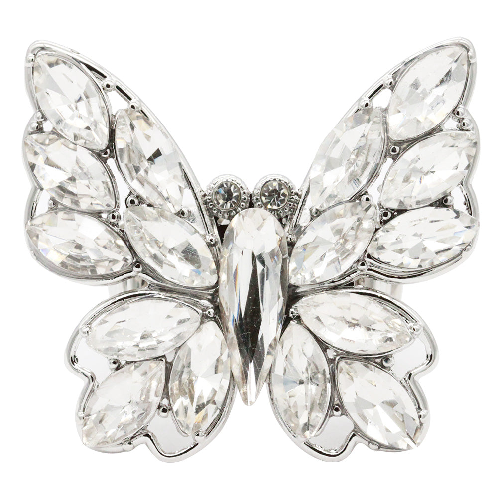 Lavencious Crystal Charming Butterfly Stretch Statement Ring for Women Free Size for 7-9