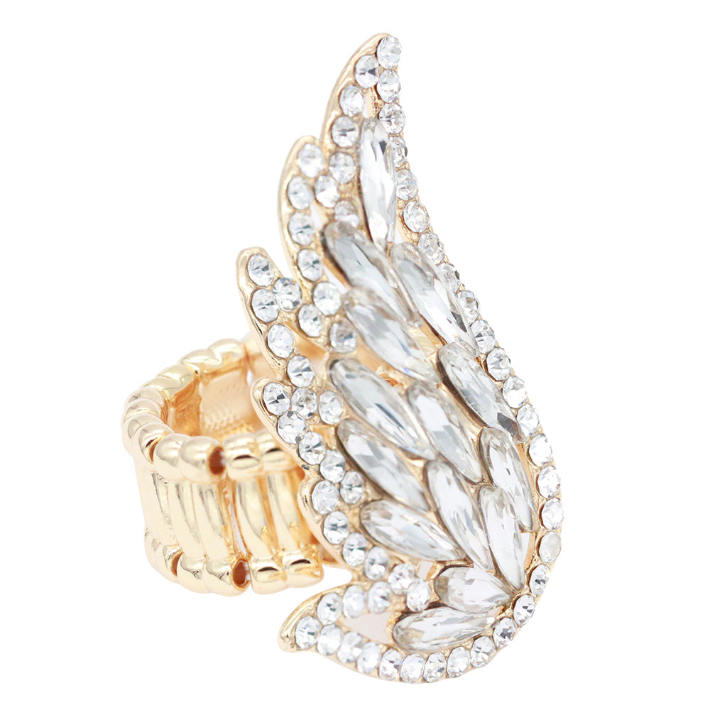 Lavencious Crystal Angel Wing Stretch Cocktail Statement Rings for Women Fit for size 7 to 9