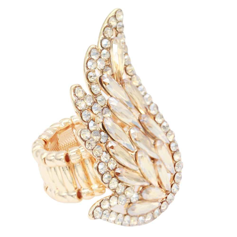 Lavencious Crystal Angel Wing Stretch Cocktail Statement Rings for Women Fit for size 7 to 9