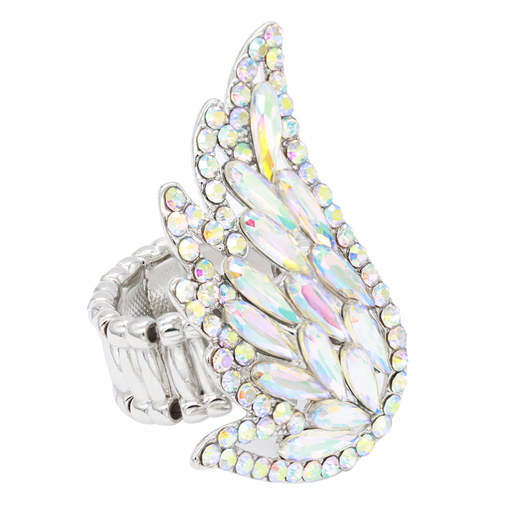 Lavencious Crystal Angel Wing Stretch Cocktail Statement Rings for Women Fit for size 7 to 9