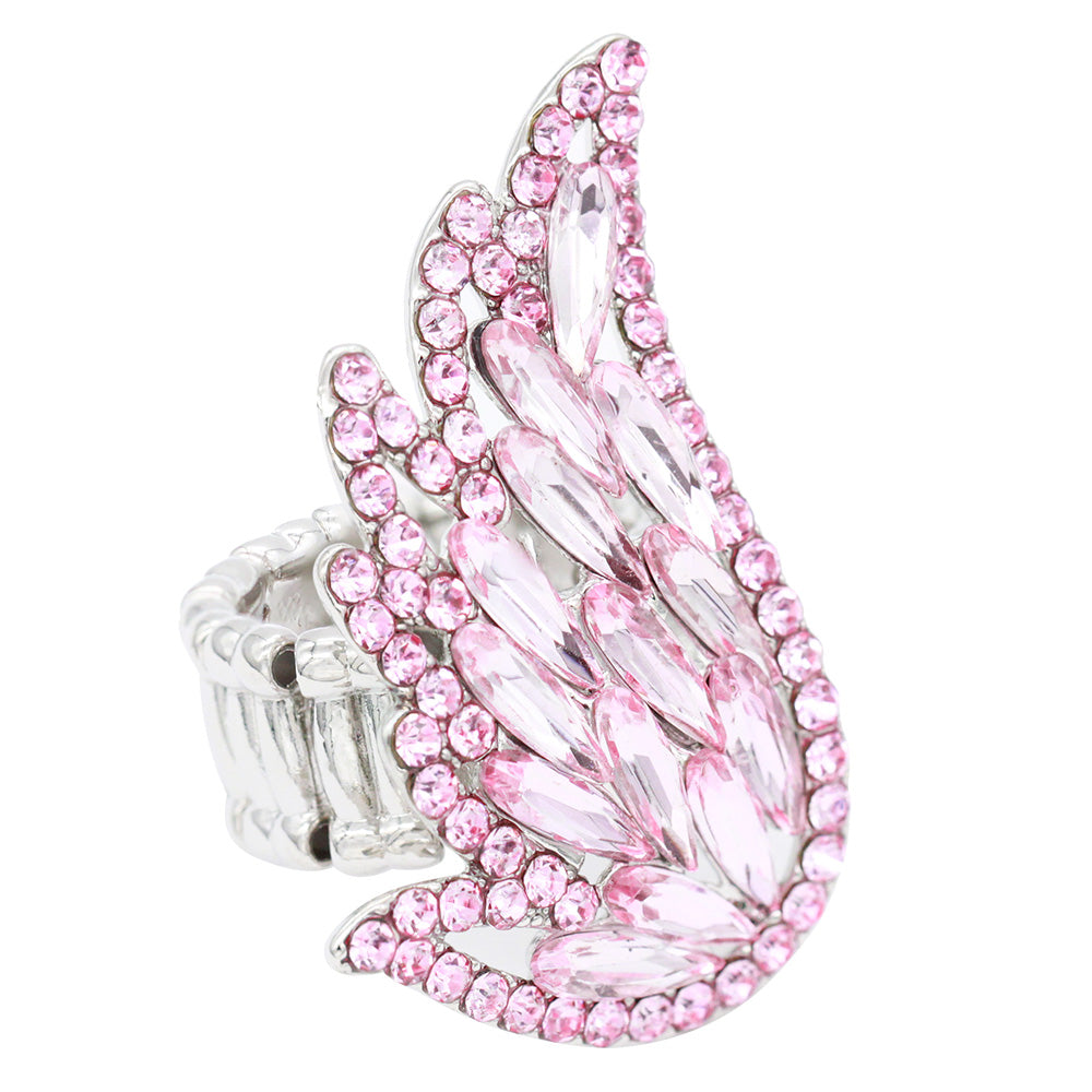 Lavencious Crystal Angel Wing Stretch Cocktail Statement Rings for Women Fit for size 7 to 9