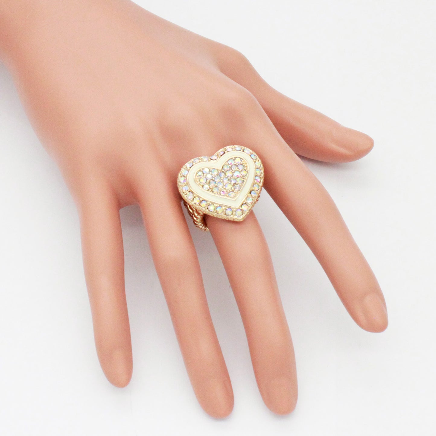 Lavencious Heart Shaped Rhinestones Stretch Rings for Women Size for 7-9(Gold AB)