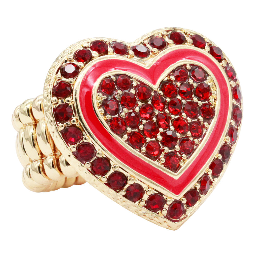 Lavencious Heart Shaped Rhinestones Stretch Rings for Women Size for 7-9(Red)