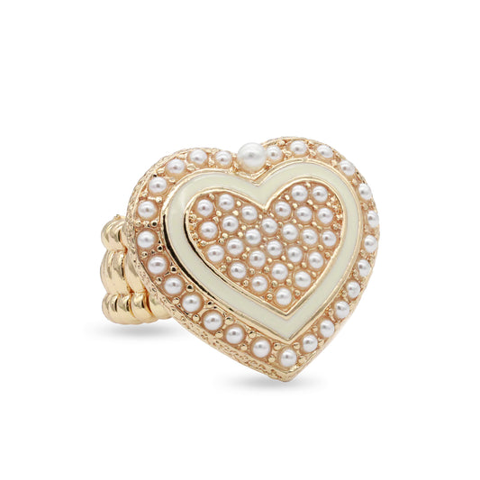 Lavencious Heart Shaped Rhinestones Stretch Rings for Women Size for 7-9(White)