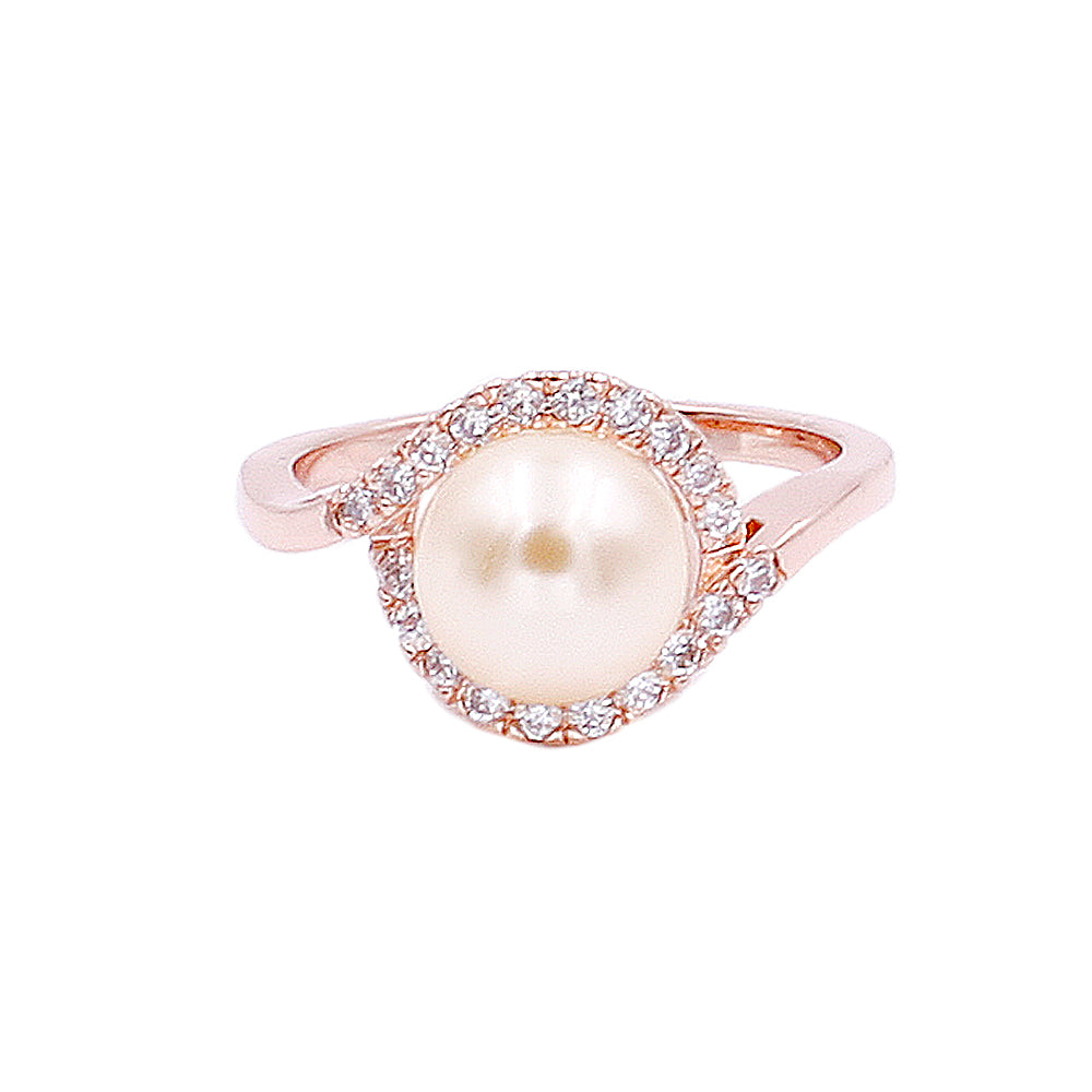 Pearl Ring Ivory AAA CZ Micro Pave Size 5-10 Wedding Jewelry