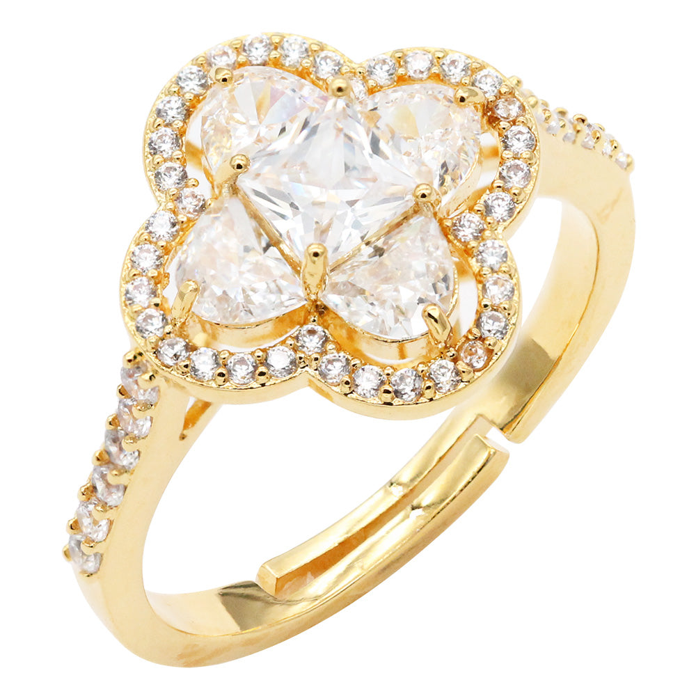 Gold Plated CZ Adjustable Flower Rings