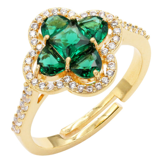 Gold Plated CZ Adjustable Flower Rings