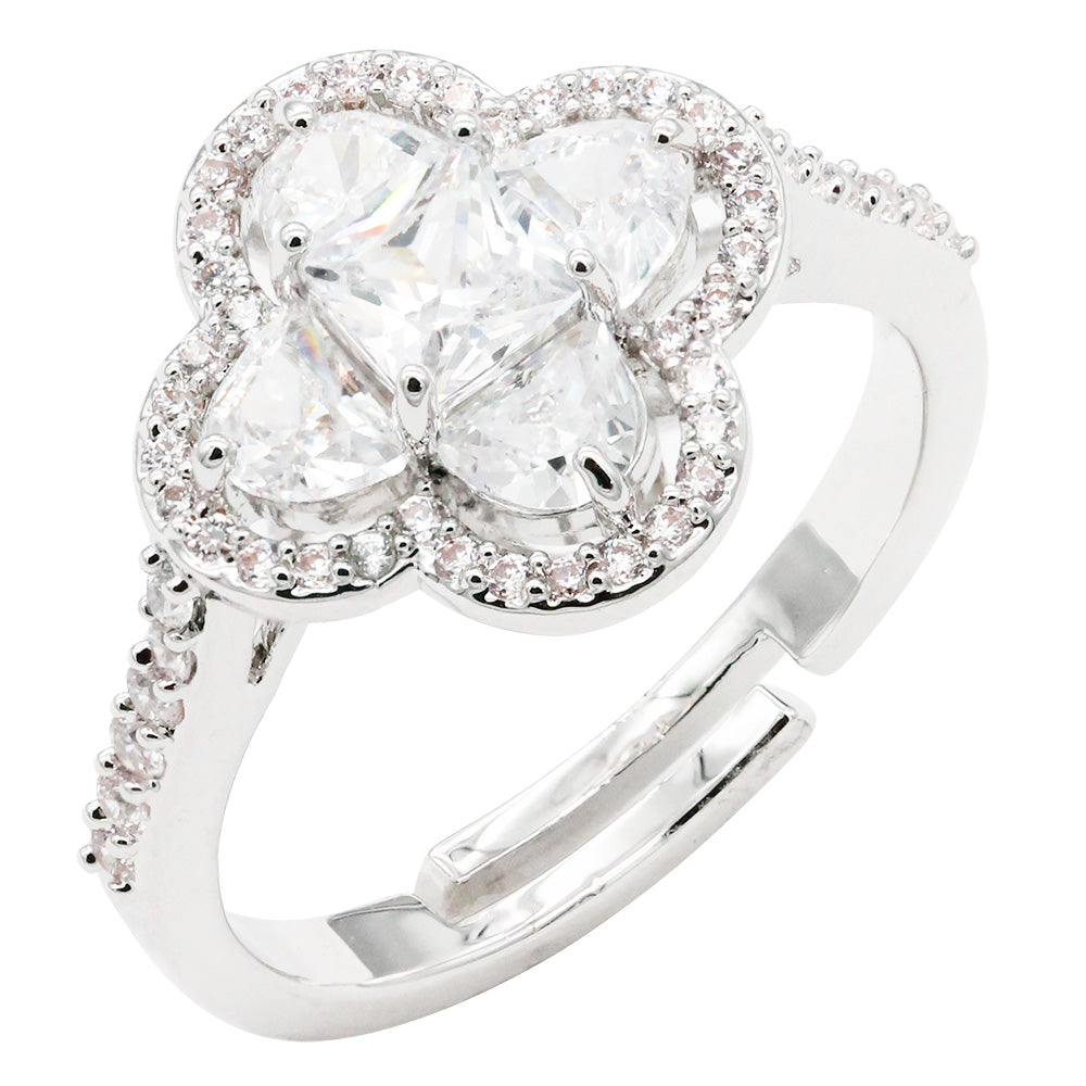 Gold Plated CZ Adjustable Flower Rings