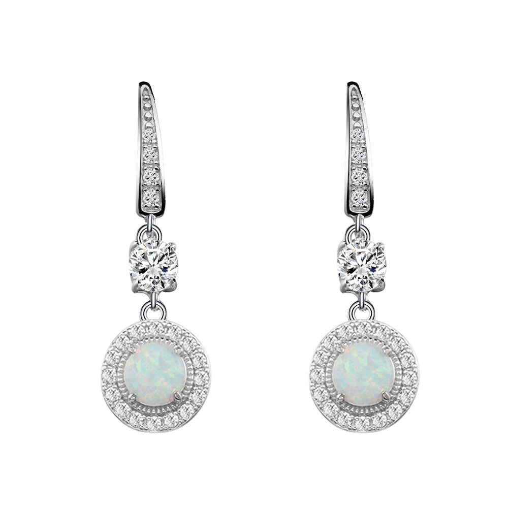 Lavencious Sterling Silver With Round White Opal Earrings