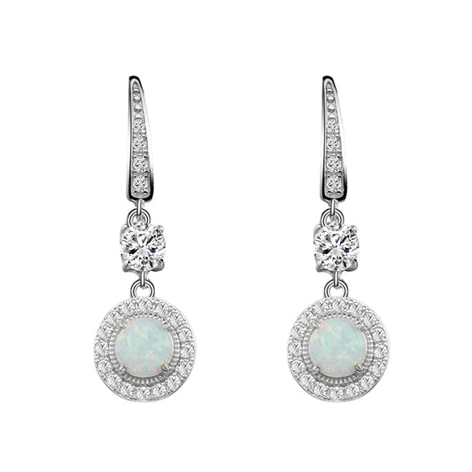 Lavencious Sterling Silver With Round White Opal Earrings