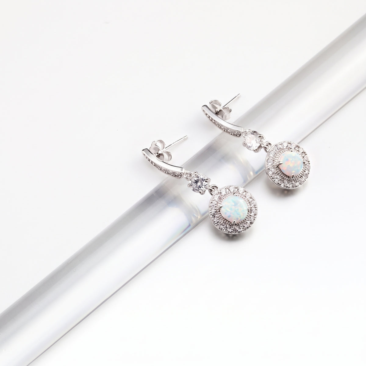 Lavencious Sterling Silver With Round White Opal Earrings
