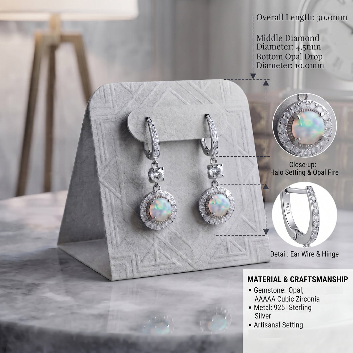 Lavencious Sterling Silver With Round White Opal Earrings