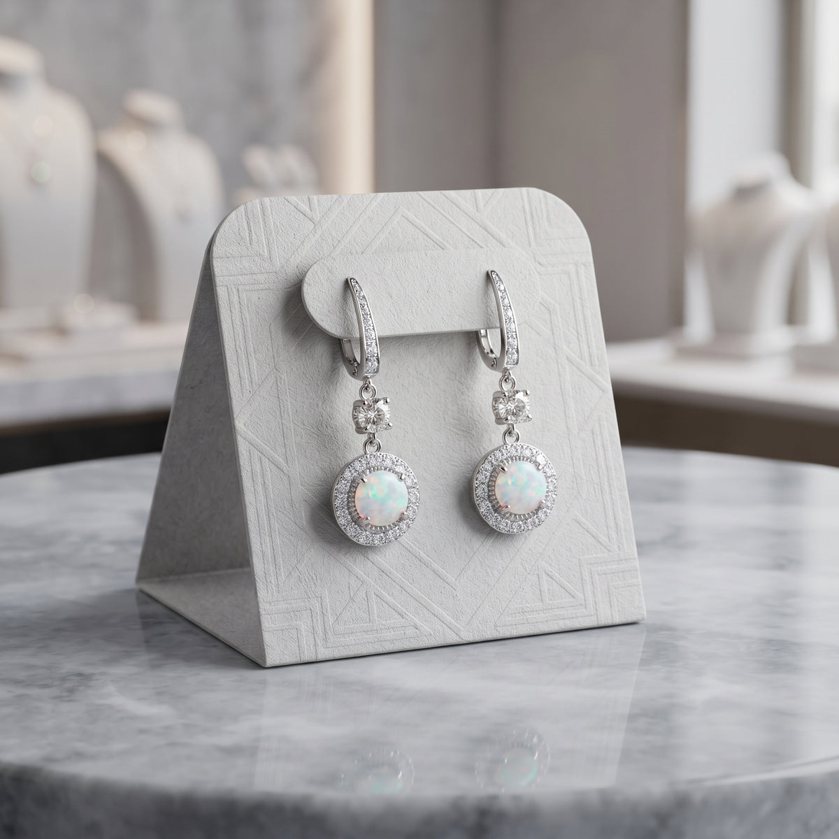 Lavencious Sterling Silver With Round White Opal Earrings