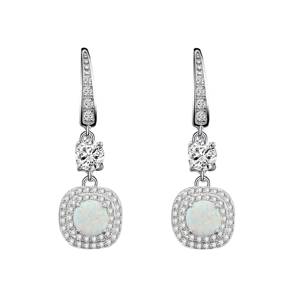 Lavencious Sterling Silver With Square White Opal Earrings