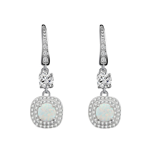 Lavencious Sterling Silver With Square White Opal Earrings