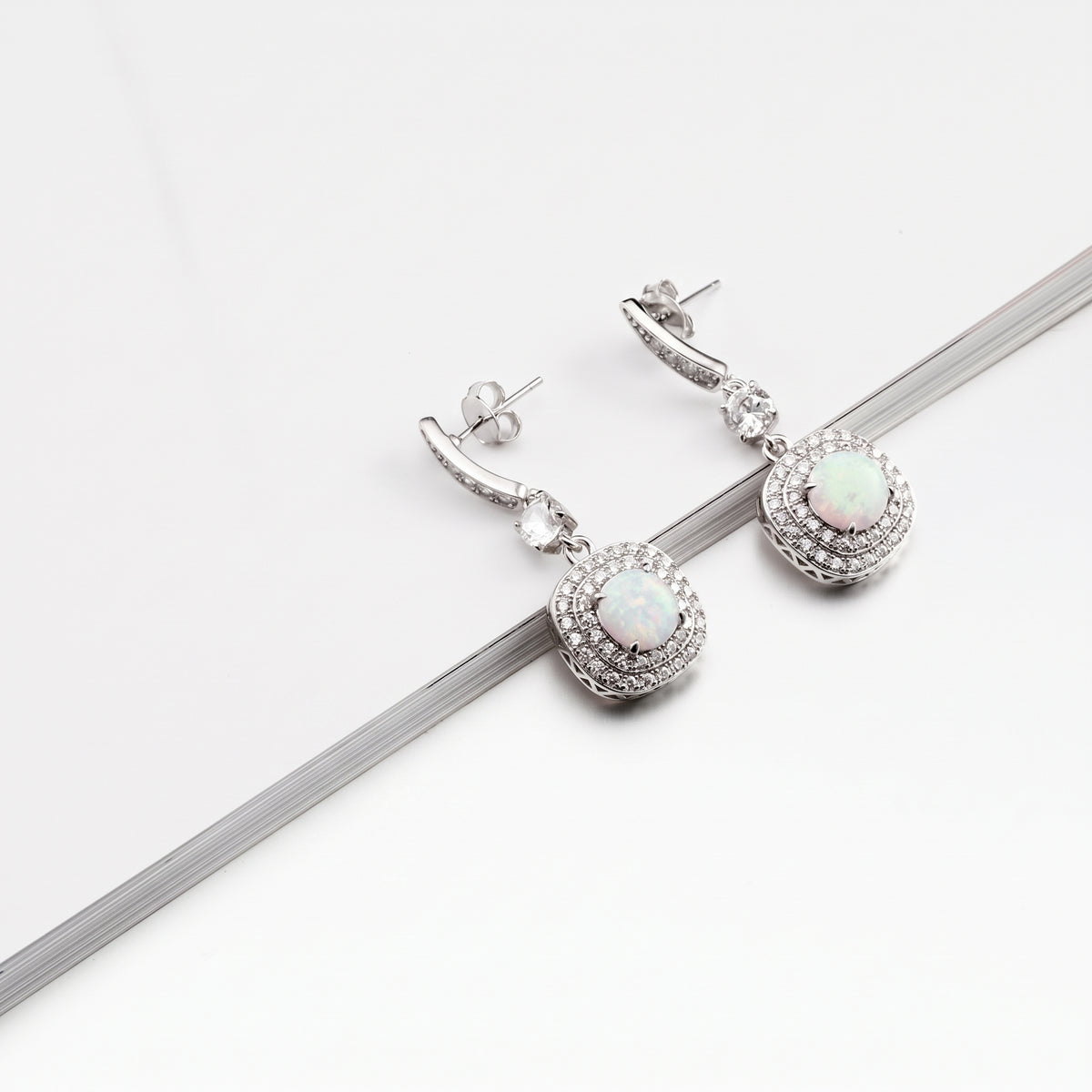 Lavencious Sterling Silver With Square White Opal Earrings
