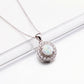 Lavencious Sterling Silver Round White Opal Halo Pendant Necklace with 16"+2" Italian Box Chain