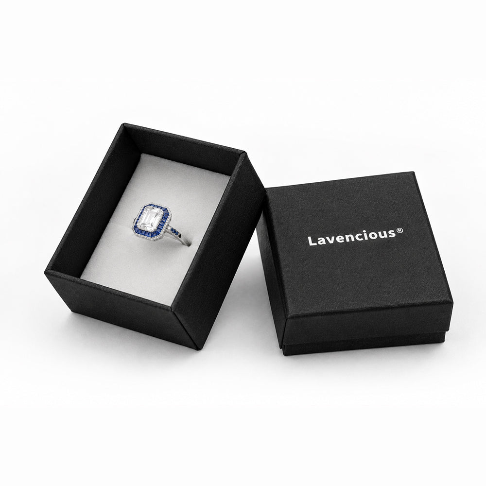 Lavencious Royal Halo Clear & Blue Spinel CZ Stones Engagement Rings in Sterling Silver 925 Size 5 to 10