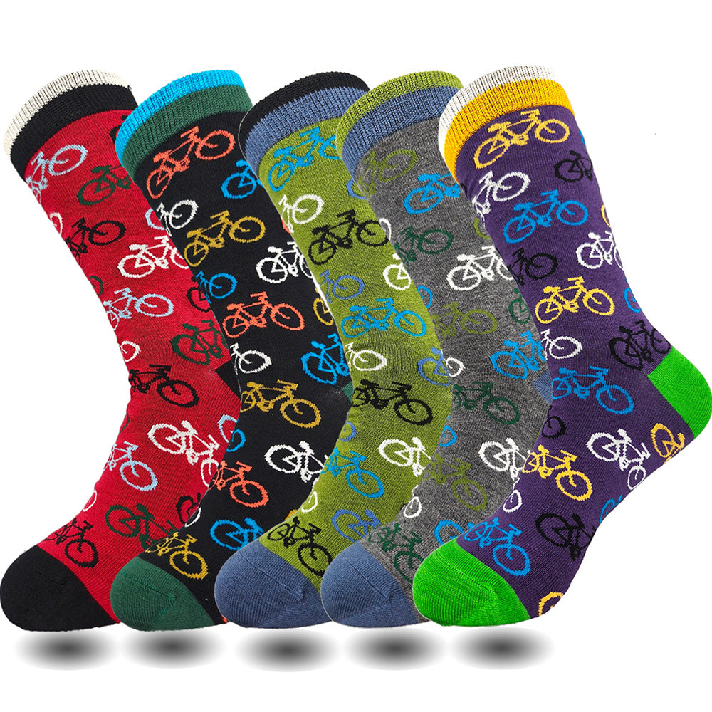 Lavencious Mens Bike Pattern and Dress Socks 5 Pairs for Men Shoe Size 6-10, Sock Size 9-11, 5 Pairs(Bicycle Pattern)