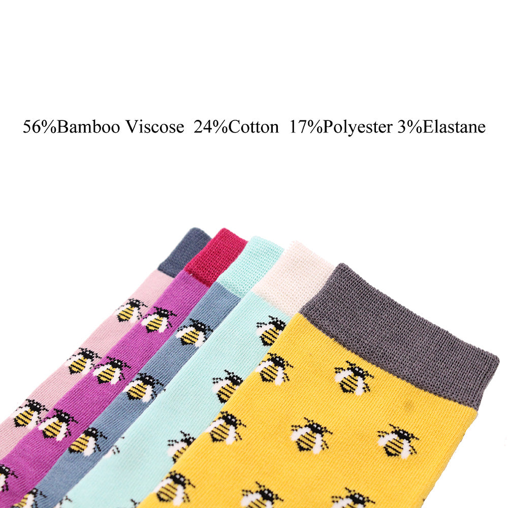 Lavencious Womens Bamboo Dress Socks 5 Pairs for Women Shoe Size 6-10, Sock Size 9-11, 5 Pairs (Bee Pattern)