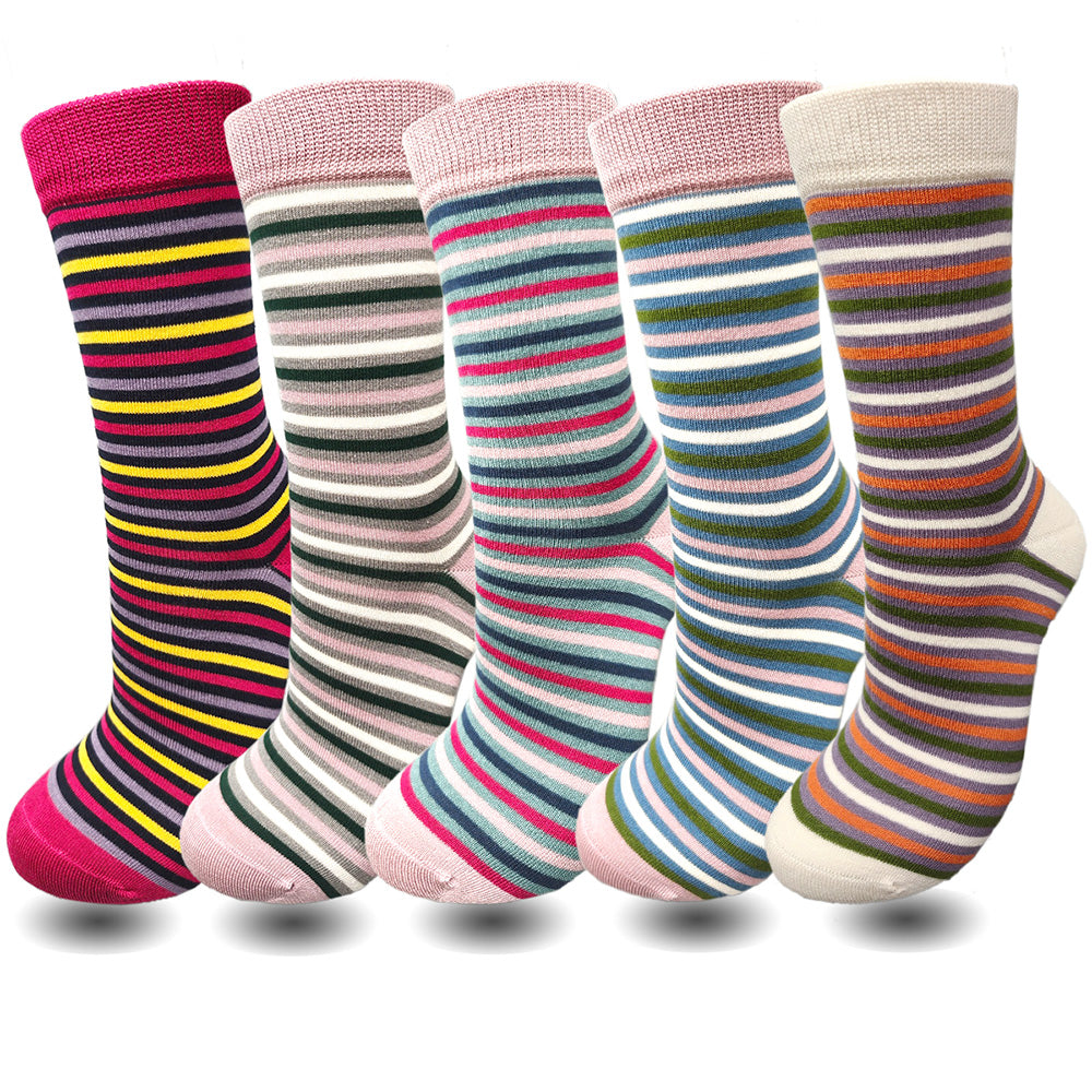 Lavencious Women Stripe and Dress Socks 5 Pairs for Women Shoe Size 6-10, Sock Size 9-11, 5 Pairs