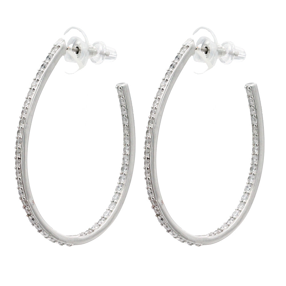 Lavencious Rhodium Color With clear CZ Hoop Earrings
