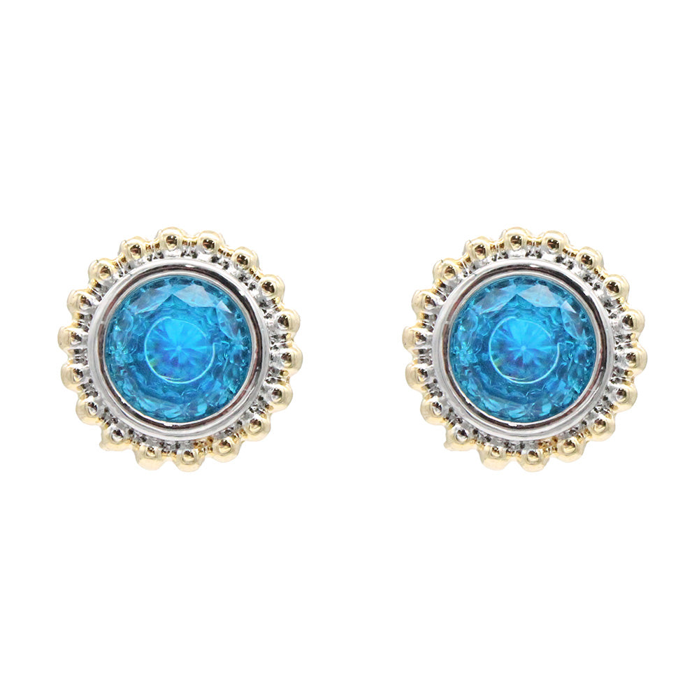 Lavencious 2-Tones with Aqua Cubic Zirconia Earrings